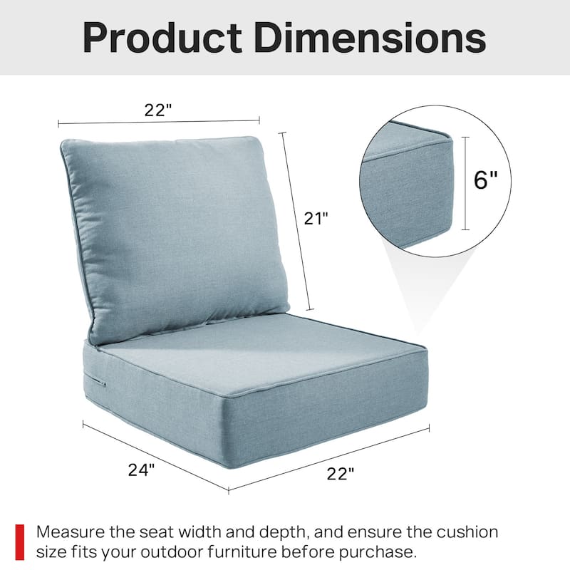 22" W x 24" D x 6" T Water & Fade Resistant Outdoor Lounge Chair Replacement Cushion Set