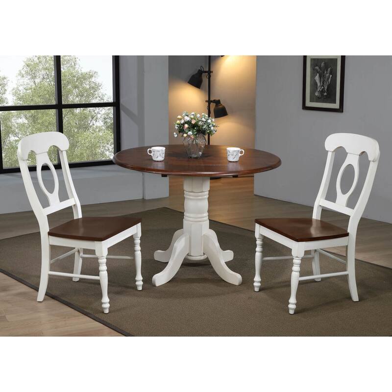 Extendable Round Dining Table Set - 42" Drop Leaf Table & 4 Coastal Chairs