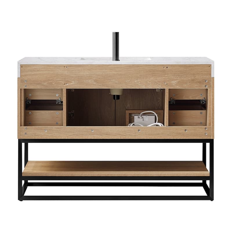 Alistair 48" Single Vanity with White Grain Stone Top without Mirror