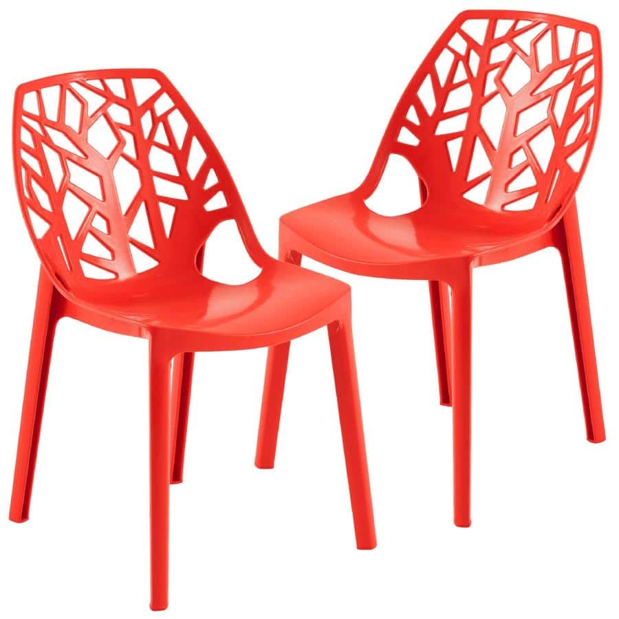 Cornelia Modern Stackable Plastic Dining Chair with Accent Cut-out Design Backrest for Home Patios, or Kitchens (Set of 2)