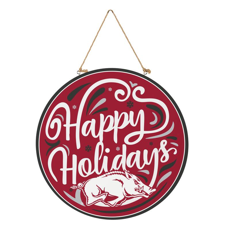 University of Arkansas 18" x 18" Happy Holidays Door Décor Wall Sign - 18" x 18"