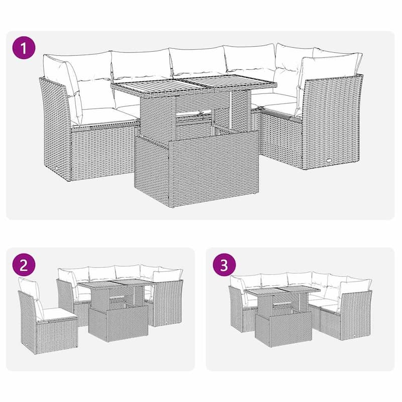vidaXL 6 Piece Patio Sofa Set with Cushions Black Poly Rattan - 21.7 x 24.4 x 27.2