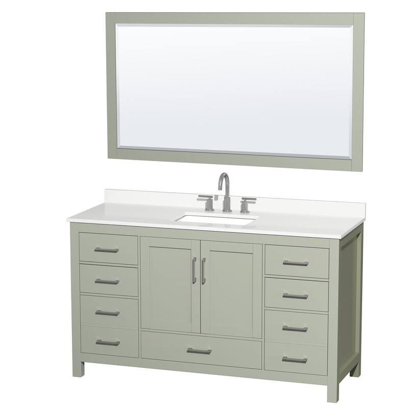 Wyndham Collection WCS141460S-QTZ-US3M58 Sheffield 60" Free Standing - Light Green / White Quartz Top / Brushed Nickel