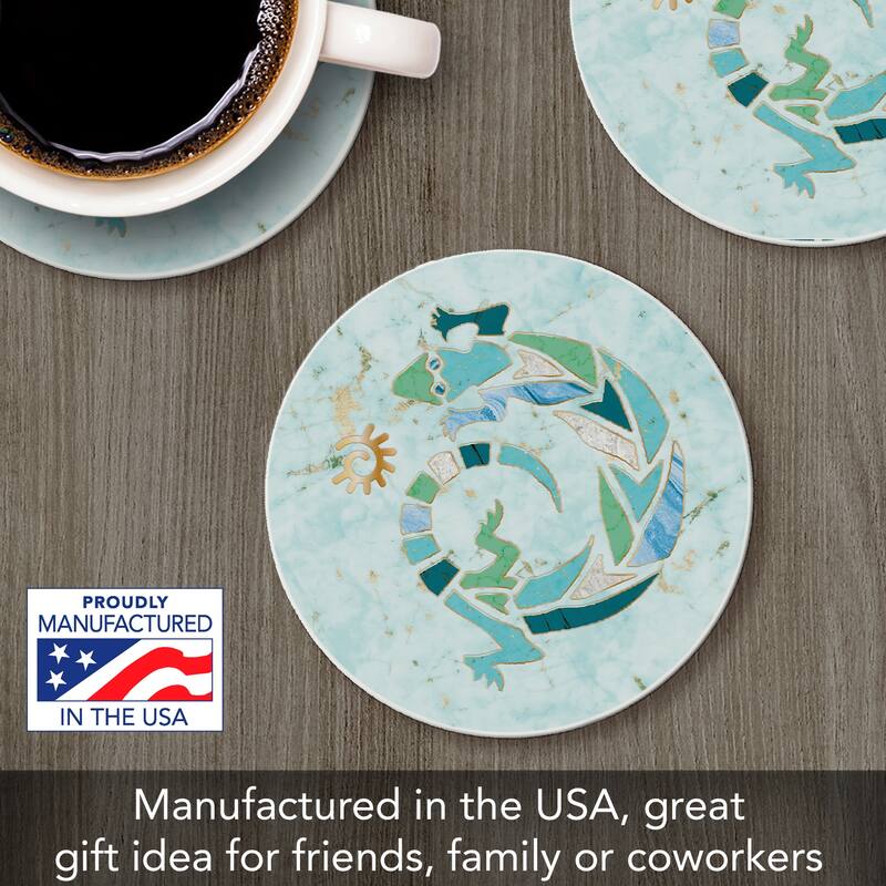 Marbled Gecko 4 Pack Absorbent Stone Coaster with Protective Cork Backing Made in The USA 4" Round, Easily Wipes Clean