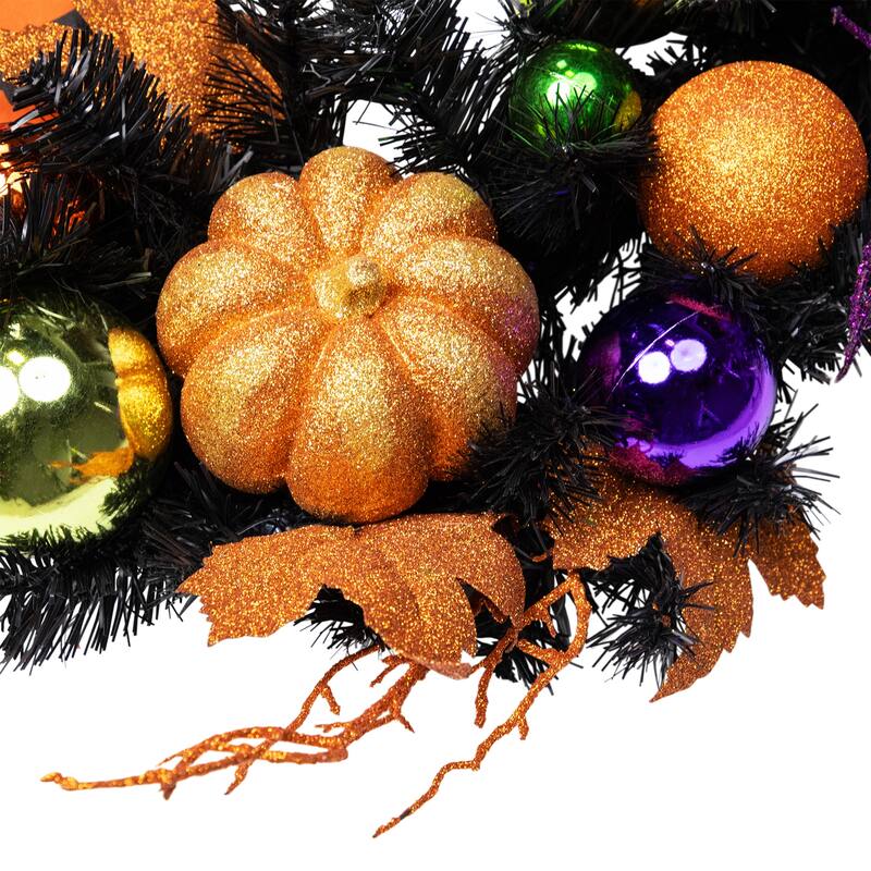 Jack-O-Lantern in Witches Hat Halloween Pine Wreath, 24-Inch, Unlit