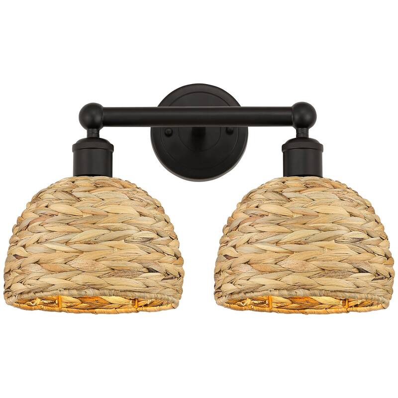Innovations Lighting 616-2W-11-17 Woven Rattan Vanity Woven Rattan 2 - Oil Rubbed Bronze / Natural