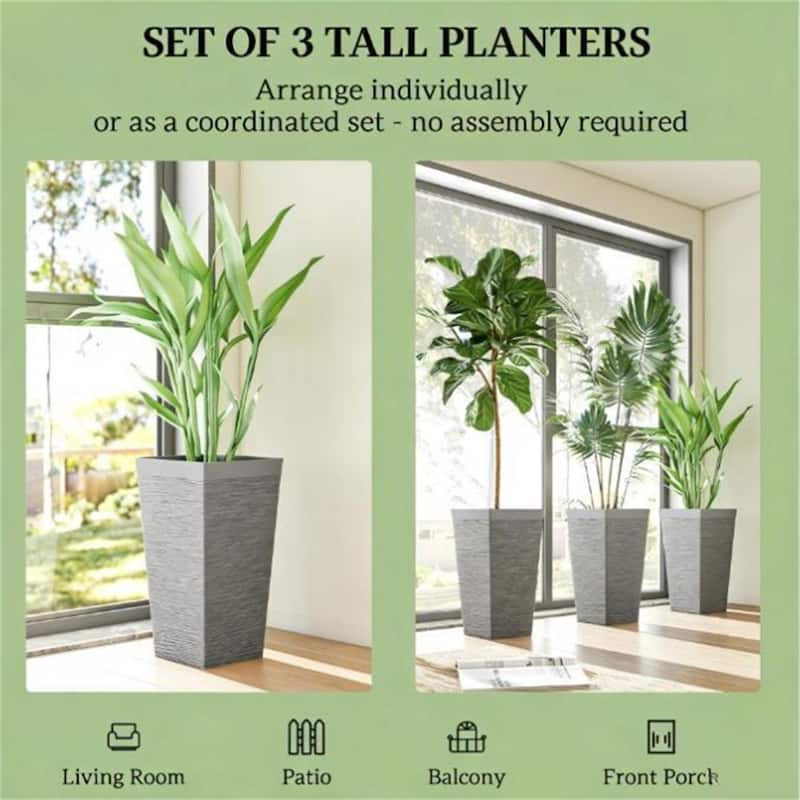 A set Of 3 outdoor Flower pots, conical Flower pots, gray, very suitable For Deep Rooted Plants Or Small Trees - Gray