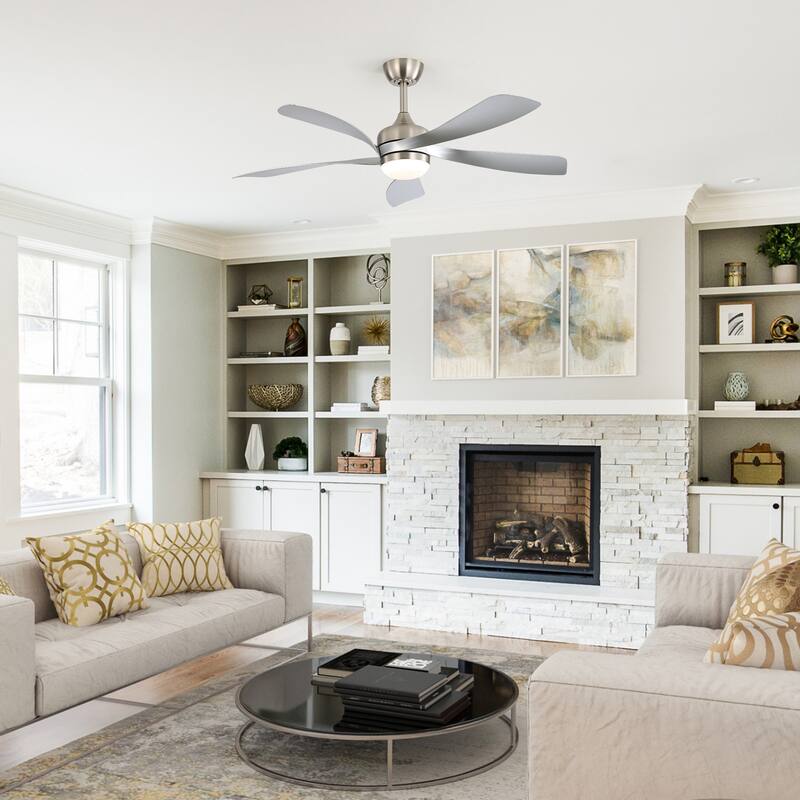 52-Inch Smart Ceiling Fan with Light Featuring 5 ABS Blades Dimmable LED and Memory Function