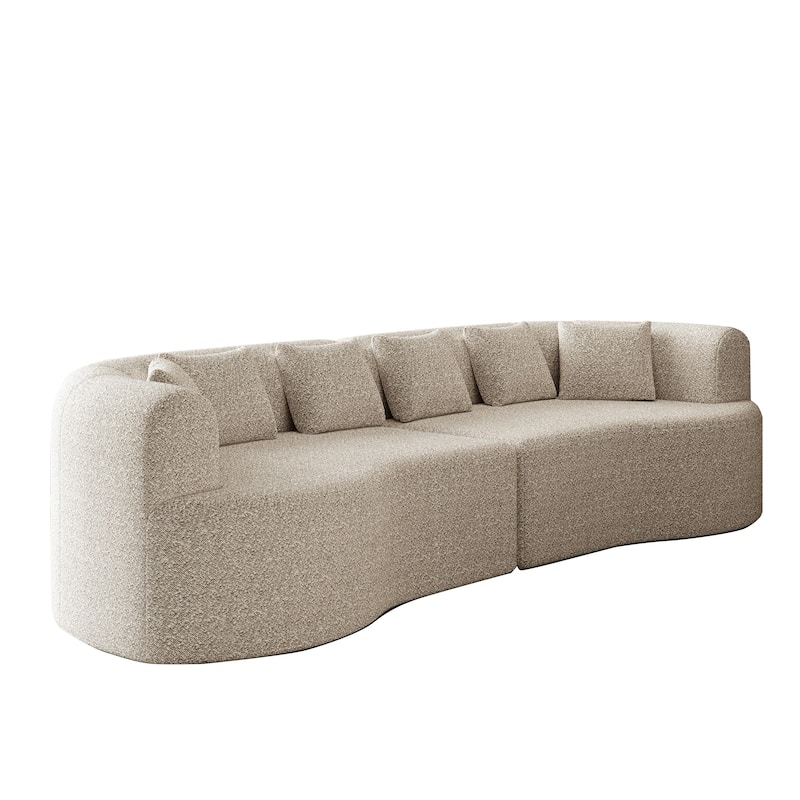 Chenille Deep Seat Curved Sectional Sofa, Modern Cloud-Like Modular Couch with 6 Throw Pillows for Living Room