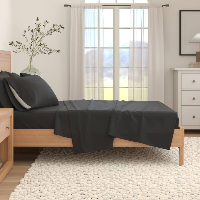 Linery & Co. Turkish Cotton Double-Brushed Solid Color Flannel Bed Sheet Set