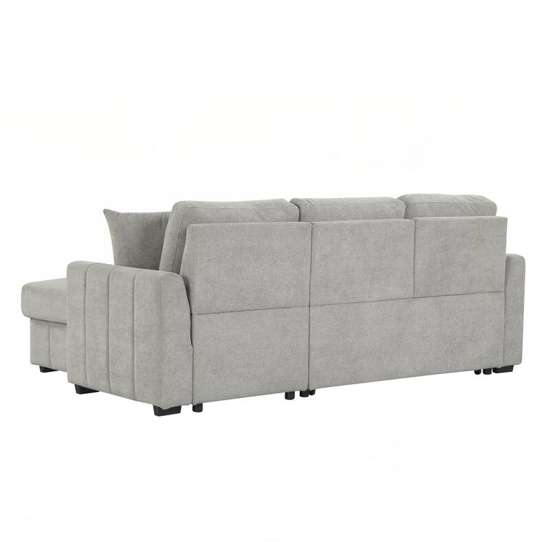 L-Shaped Sectional Sleeper Sofa with Reversible Storage Chaise, Drop-Down Center Back Cushion with Dual Cup Holders