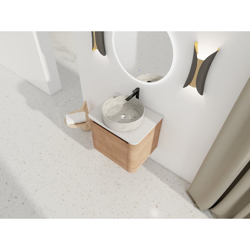 24'' Wall-Mounted Bathroom Vanity With Ceramic Art Sink & 1-Soft-Close Door,KD-Packing, Plywood
