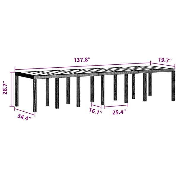 dimension image slide 1 of 2, vidaXL Garden Dining Set 1315 pcs Anthracite/Brown Polt rattan - 350 x 100 x 73 cm