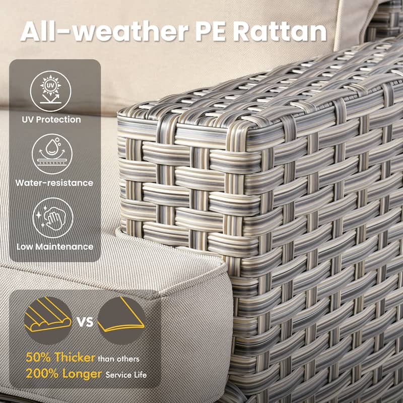 XIZZI 13-Piece Outdoor Wicker Sectional Swivel Chairs Set with Firepit Table