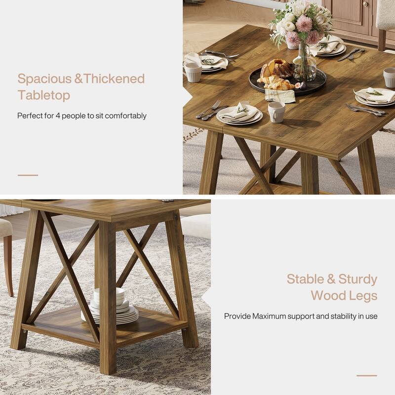 Farmhouse Square Dining Table with Shelf Storage