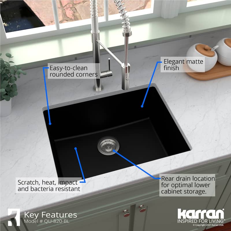 Karran Undermount 24.38 in Single Bowl Quartz Kitchen Sink Kit
