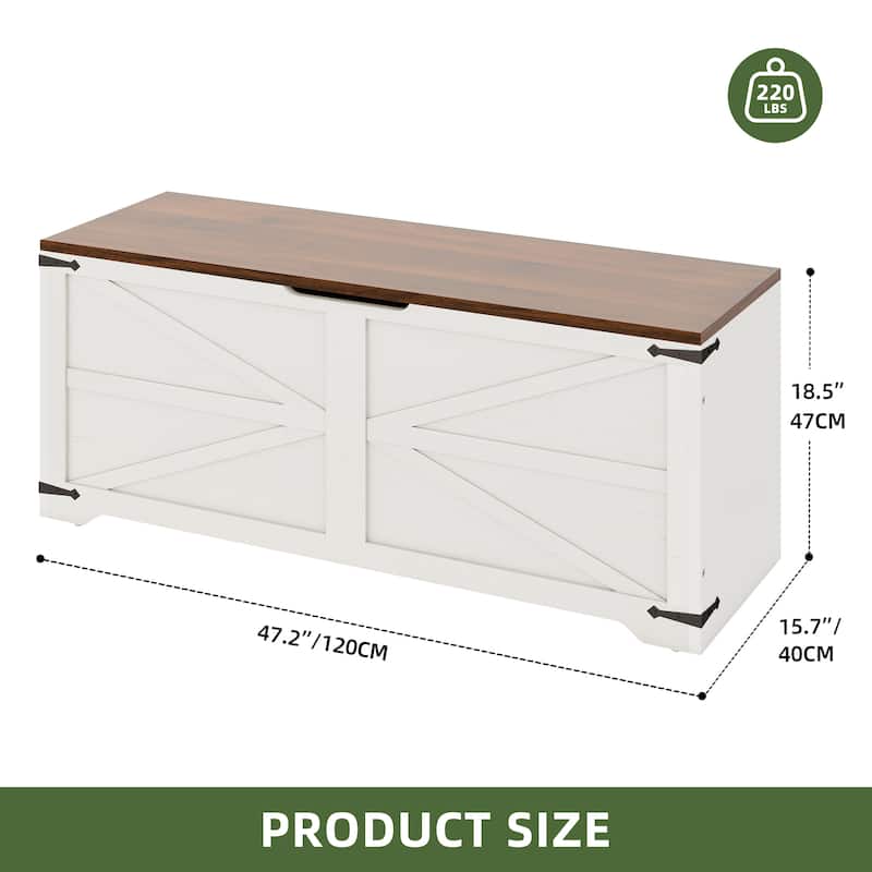 47" Storage Bench Farmhouse Storage Chest with 2 Safety Hinges for Entryway, Bedroom, Living Room
