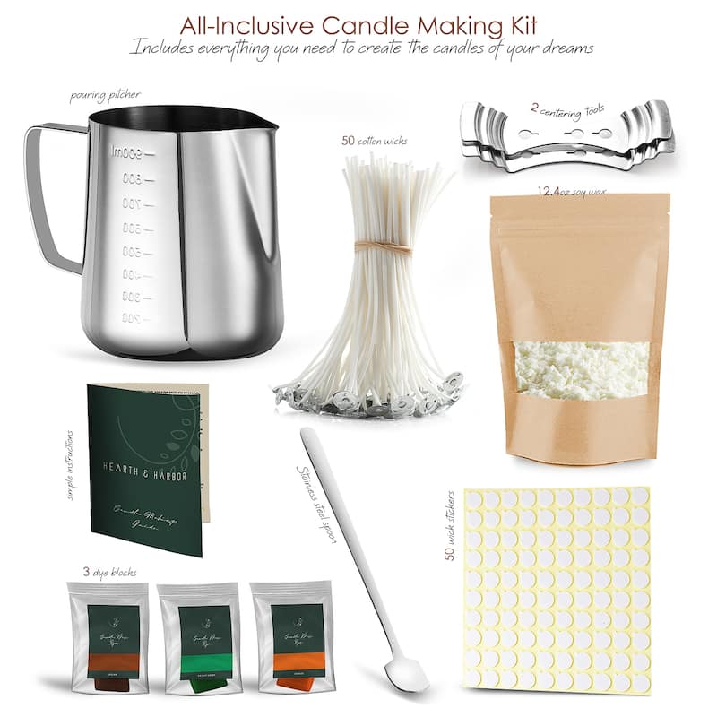 Hearth & Harbor 108 Piece Candle Making Kit for Adults & Kids - Full DIY Soy Candle Making Kit with Candle Wax and Supplies