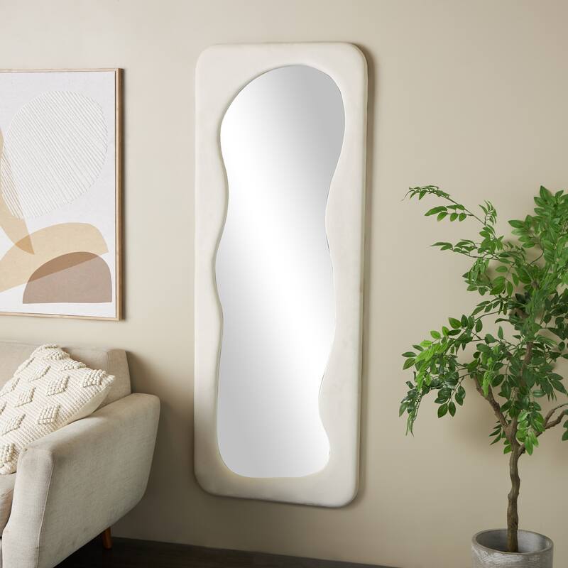 Black or White Velvet Wavy Room Floor Mirror