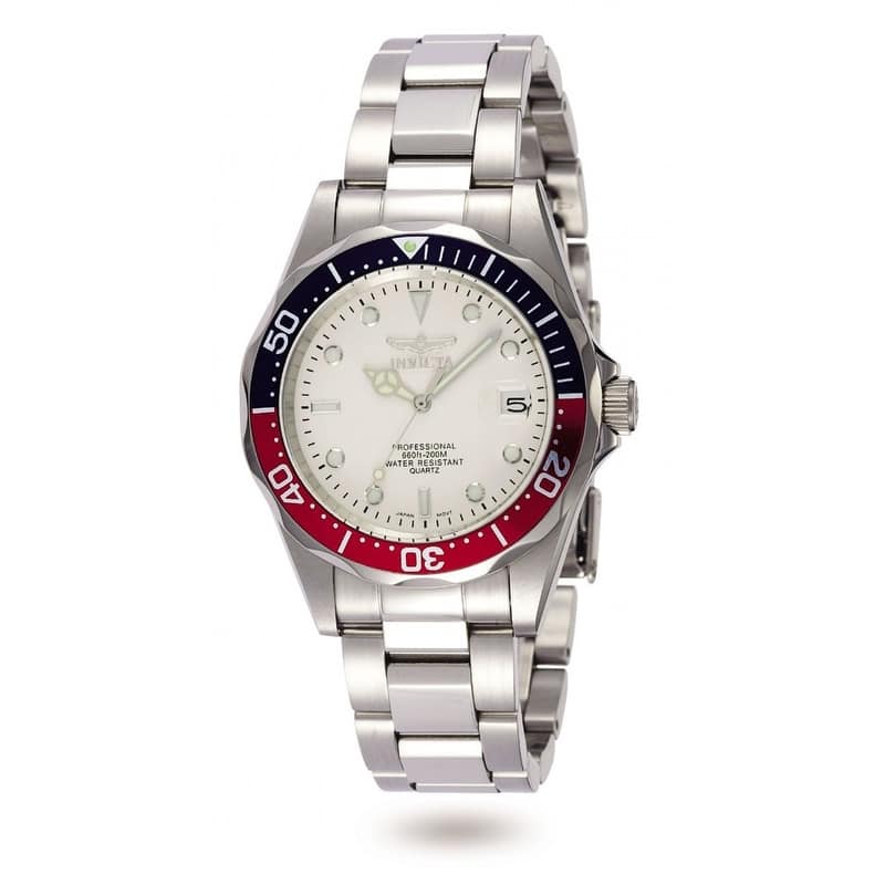 Invicta Men's 8933 Pro Diver Quartz 3 Hand Silver Dial Watch - White