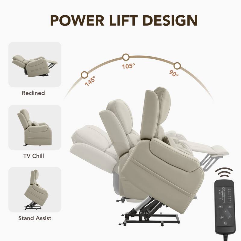 Spruce & Spring Leather Lift Recliner Chair for Elderly with Heat and Massage
