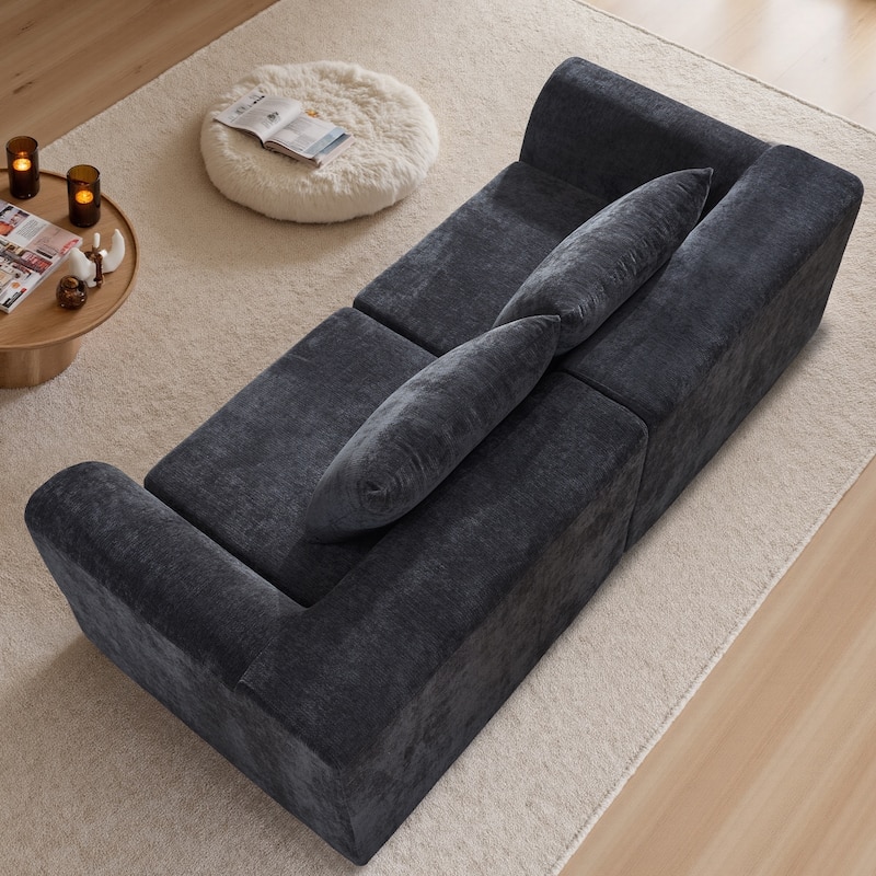 86.6 inch 2 Seater Sofa Cloud Couch Two Layers Deep Seat Chenille Boneless Couch with Armrest Pillow Couches
