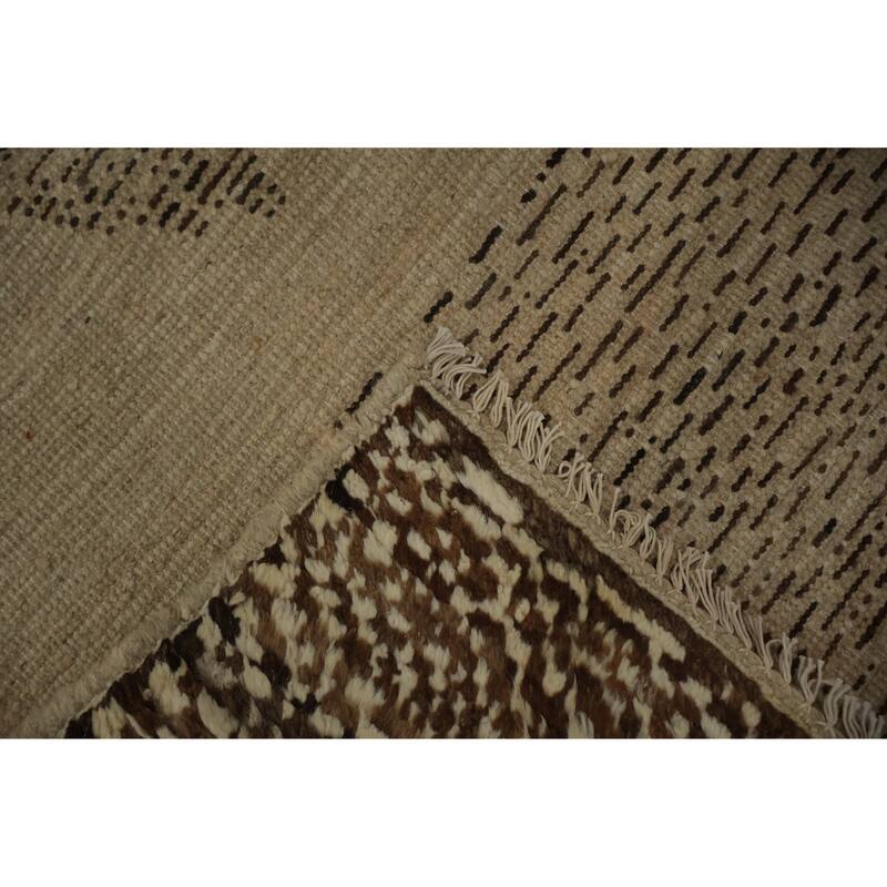 Hand Knotted Oriental 100% Wool Carpet Modern Tribal Beige & Ivories Moroccan Area Rug - 9' 7'' X 6' 8''