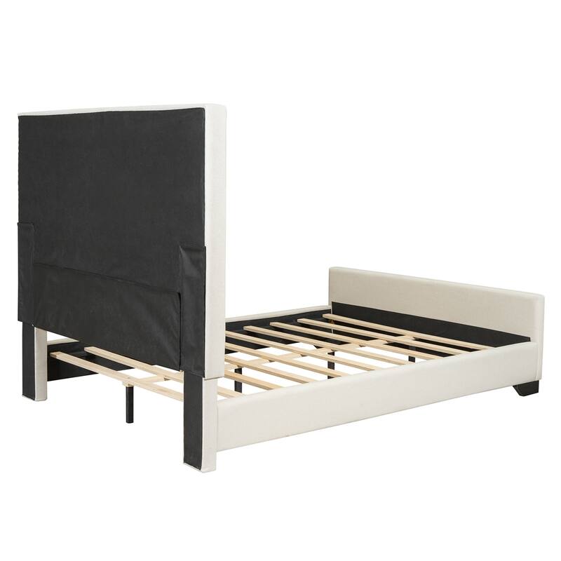 Queen Size Upholstered Bed, Upholstered Bed with Wooden Slats Support