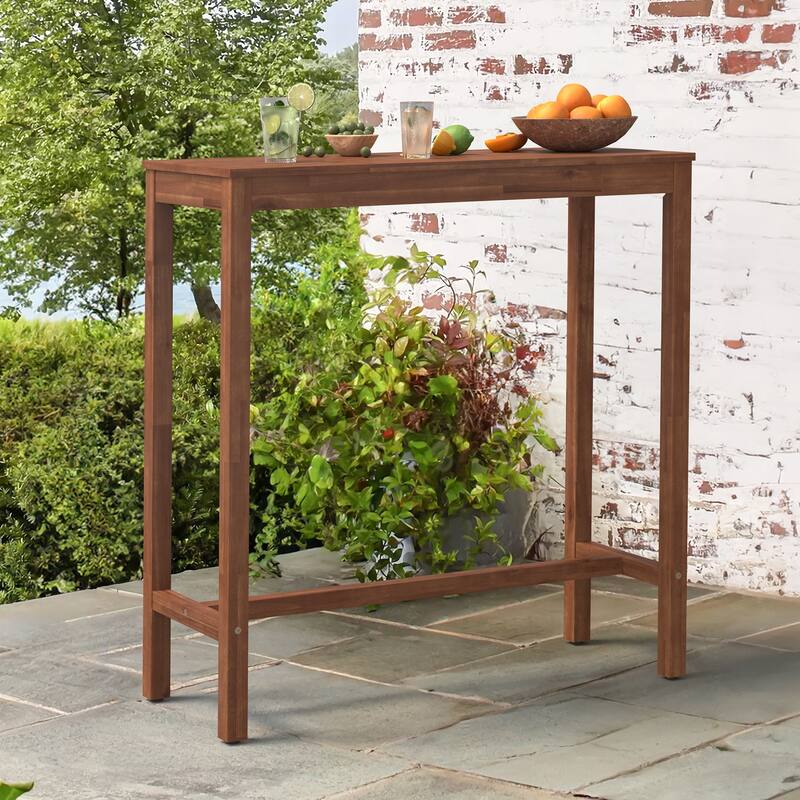 Casual 38 in. Outdoor & Indoor Rectangular Patio Bar Table Wood Dining Table - Teak