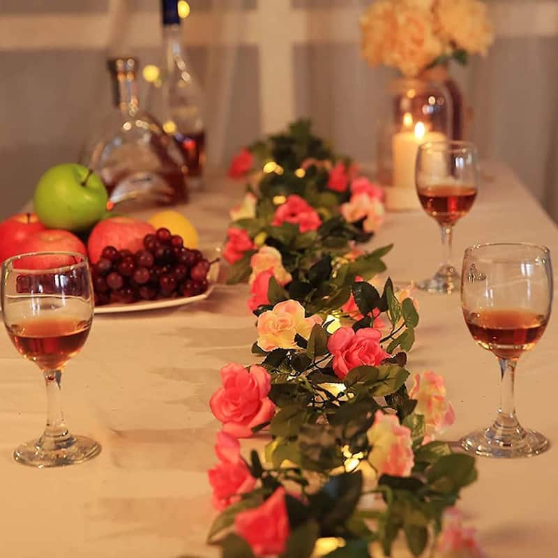 Flower Solar String Lights Decor, 8 Light Modes - Pink-Red-Rose - 50LED