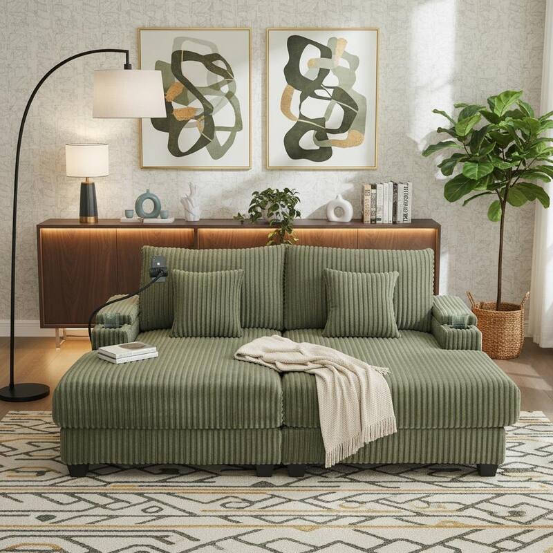 Modern Corduroy Chaise Lounge Sofa by Harper&Bright Designs.