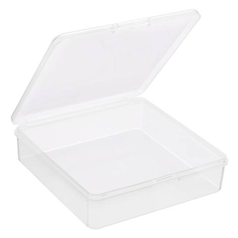 6pcs Clear Storage Container with Hinged Lid Plastic Square Craft Box