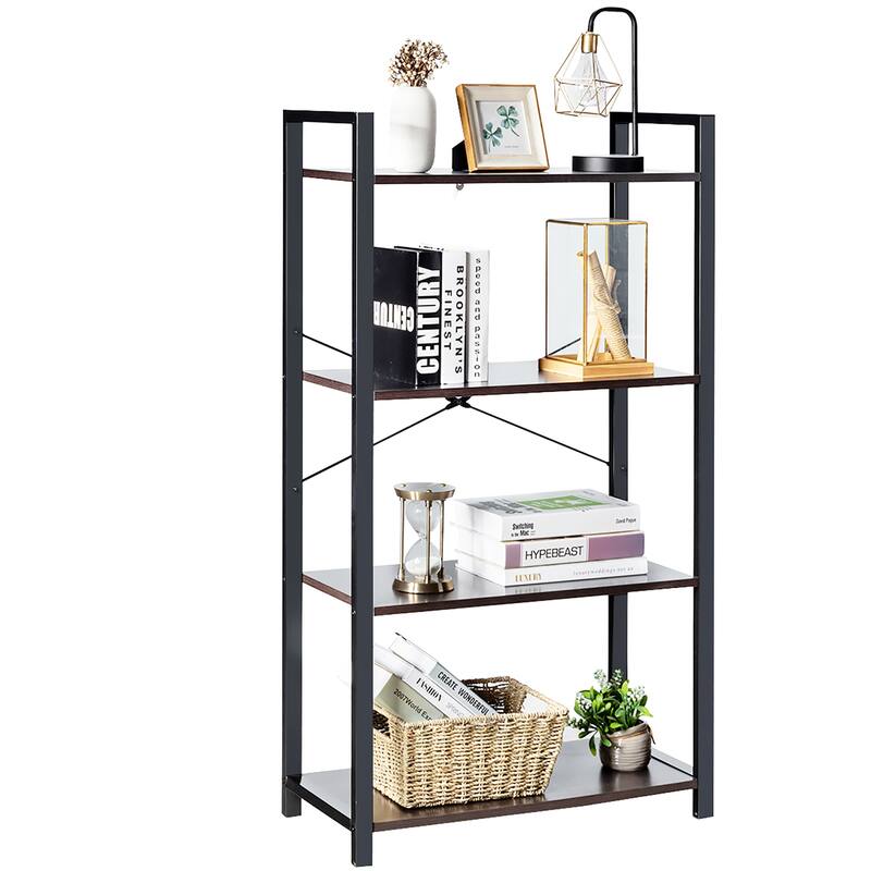 Costway 4-Tier Bookshelf Industrial Bookcase Diaplay Shelf Storage