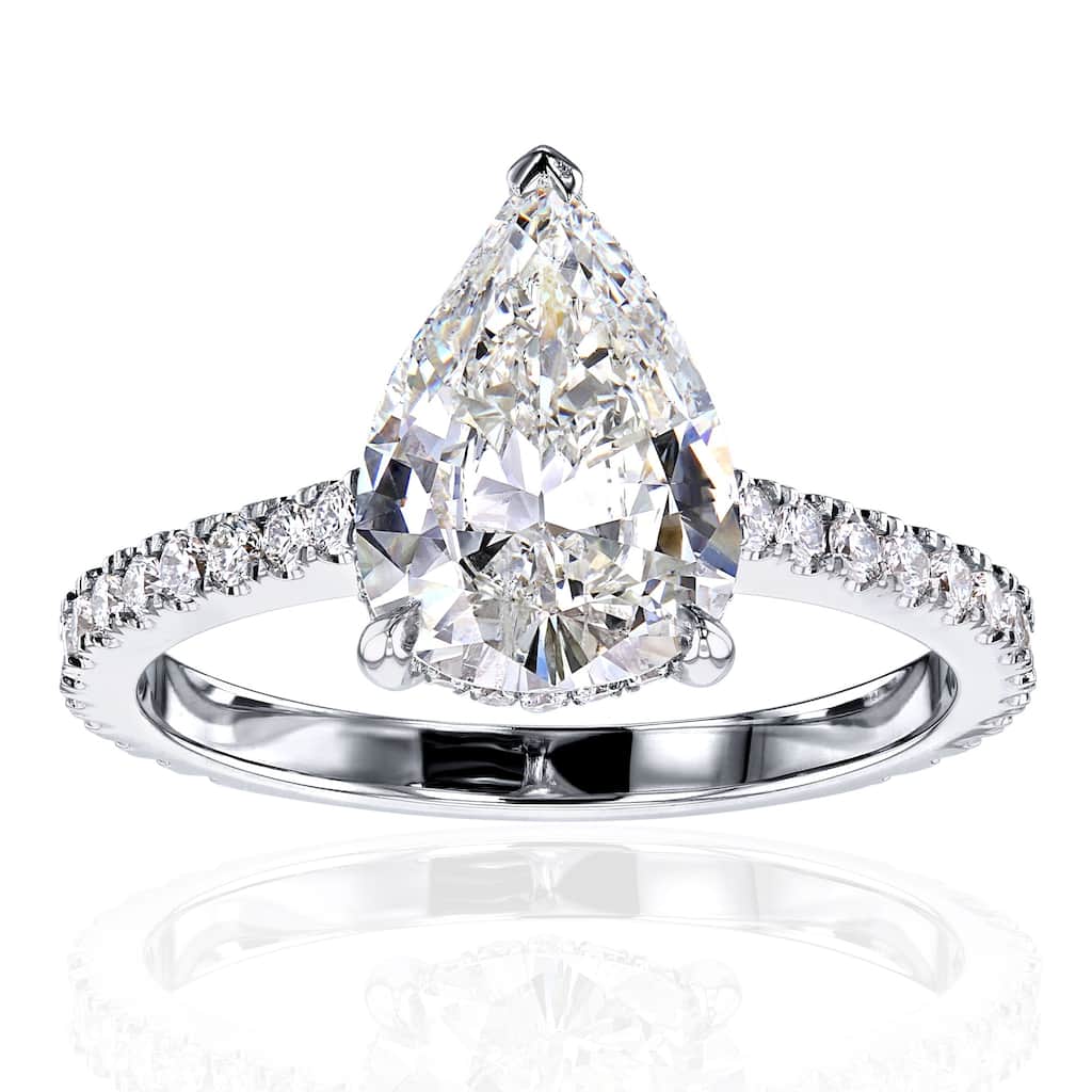 Kobelli 2.38 Carats Natural Diamond Certified 14k White Gold Pear-cut One-of-a-Kind Near Eternity Hidden Halo Low-set Ring (GIA)