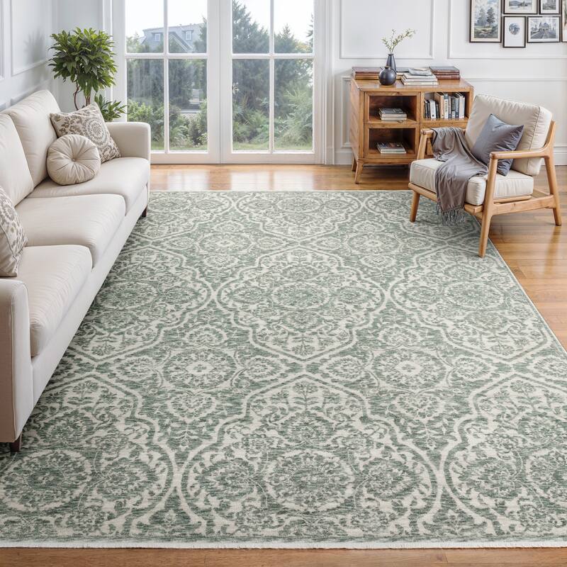 Style Haven Estella Global Floral Medallion Teal/ Ivory Area Rug