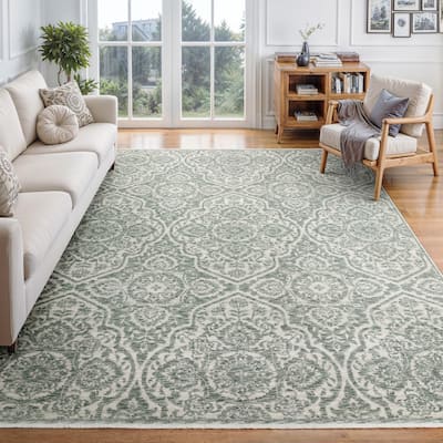 Style Haven Estella Global Floral Medallion Teal/ Ivory Area Rug