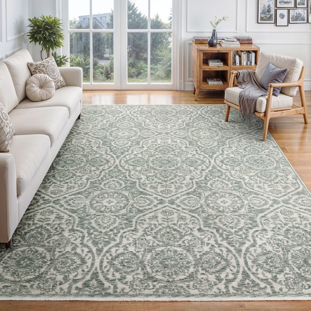 Style Haven Estella Global Floral Medallion Teal/ Ivory Area Rug