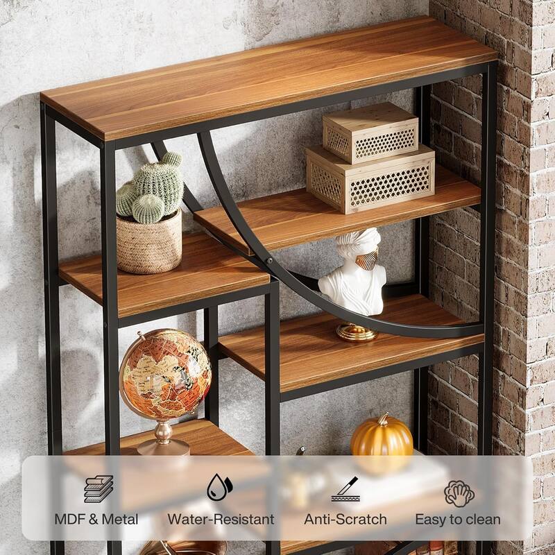 9-Tier Tall Industrial Etagere Bookshelf Bookcase, 70.87'' Wood & Metal Freestanding Display Shelf