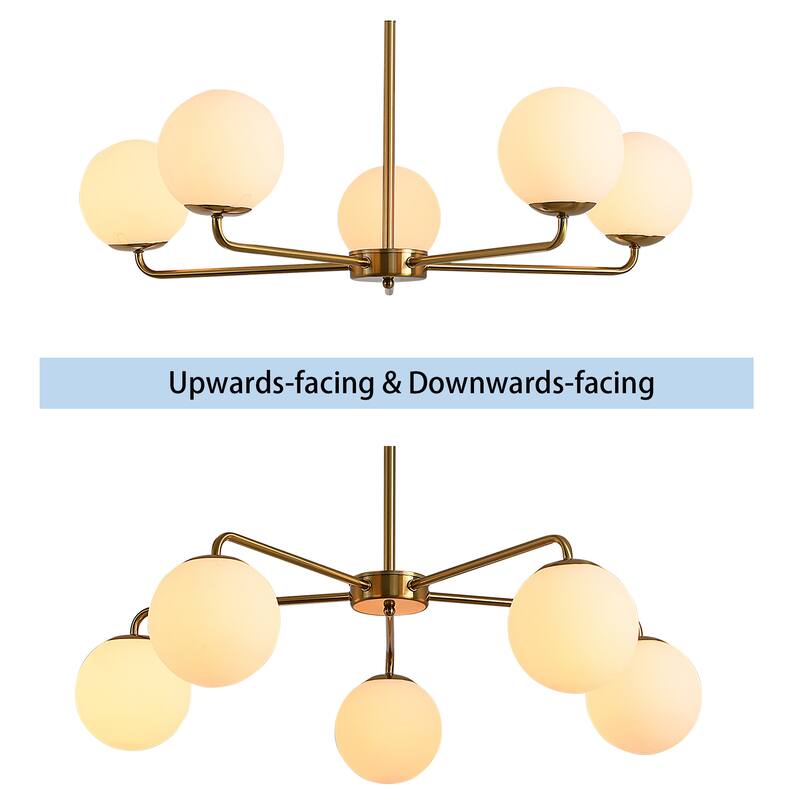 5-Light Modern Sputnik Chandeliers Frosted Glass Ceiling Pendant Light