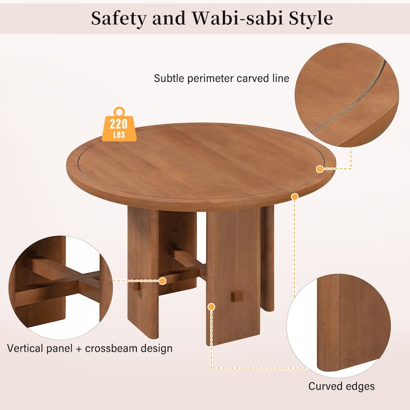 5-Piece Round Dining Table Set with Solid Wood Upholstered Chairs for Minimalist Farmhouse Design
