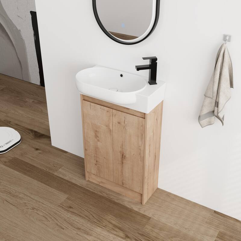 BNK 16''/23'' Bathroom Vanity with Sink, Freestanding/Floating Bathroom Vanity with Soft Close Doors & Shelf ﻿ - 22.8''W - Imitative Oak