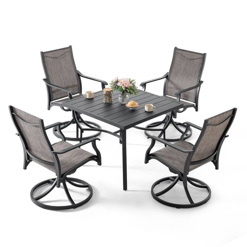 Patio 5-Piece Aluminum Dining Set with Textilene Swivel Chairs
