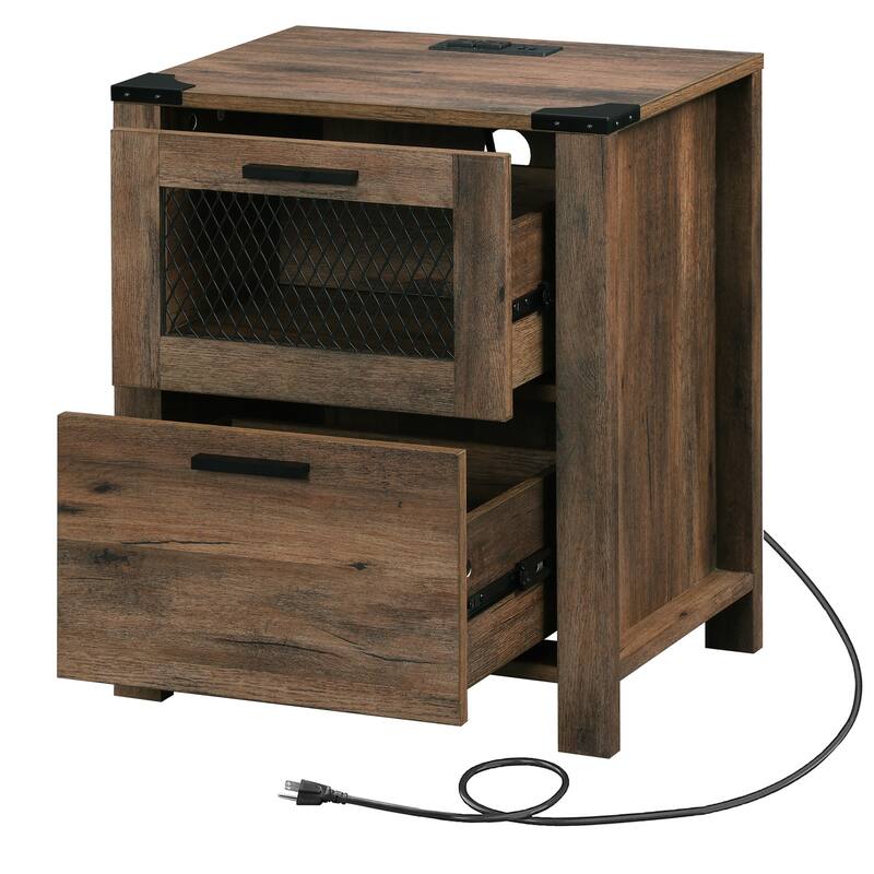 WAMPAT Nightstand with Charging Station,Farmhouse End Table - 1 Pack