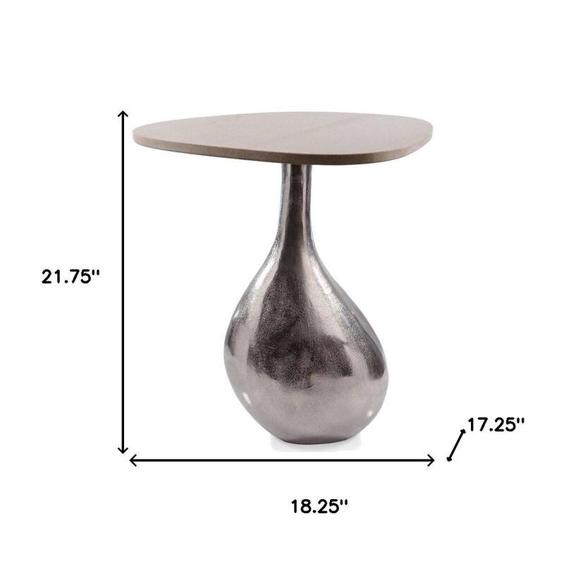 HomeRoots 22" Silver And Beige Cast Aluminum And Marble Pedestal End Table - 18.25' X '21.75' X '17.25