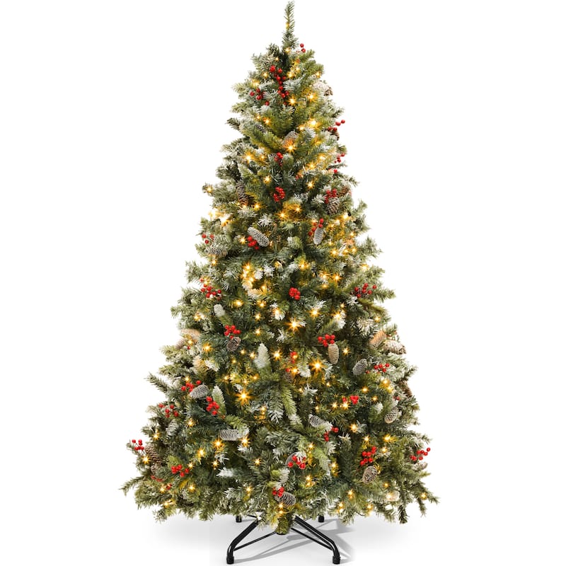 6/7.5/9 FT Pre-Lit Frosted Pine Artificial Christmas Tree with LED Lights