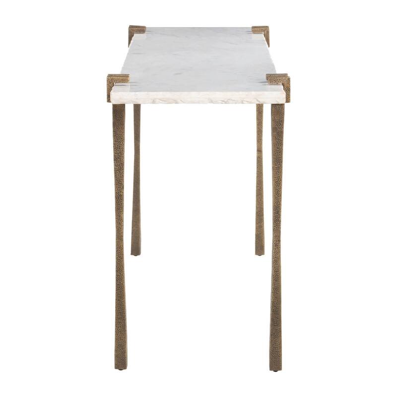 HomeRoots 55" White and Bronze Genuine Marble and Iron Console Table - 55.00 in. x 29.90 in. x 18.00 in.