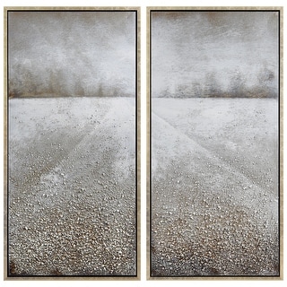 Pebble Road Textured Metallic Hand Painted Canvas Wall Art Set of 2