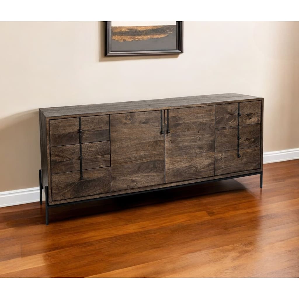 HomeRoots 72" Brown Solid Wood Six Drawer Sideboard with Two Doors - 18' X '30' X '71.5