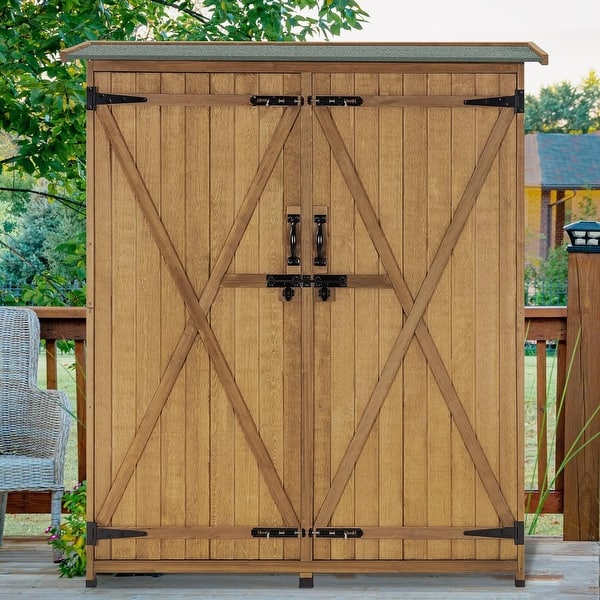 slide 2 of 19, MCombo 64 inch Tall Outdoor Storage Cabinet Sheds with Lockable Double Doors, Fir Wood