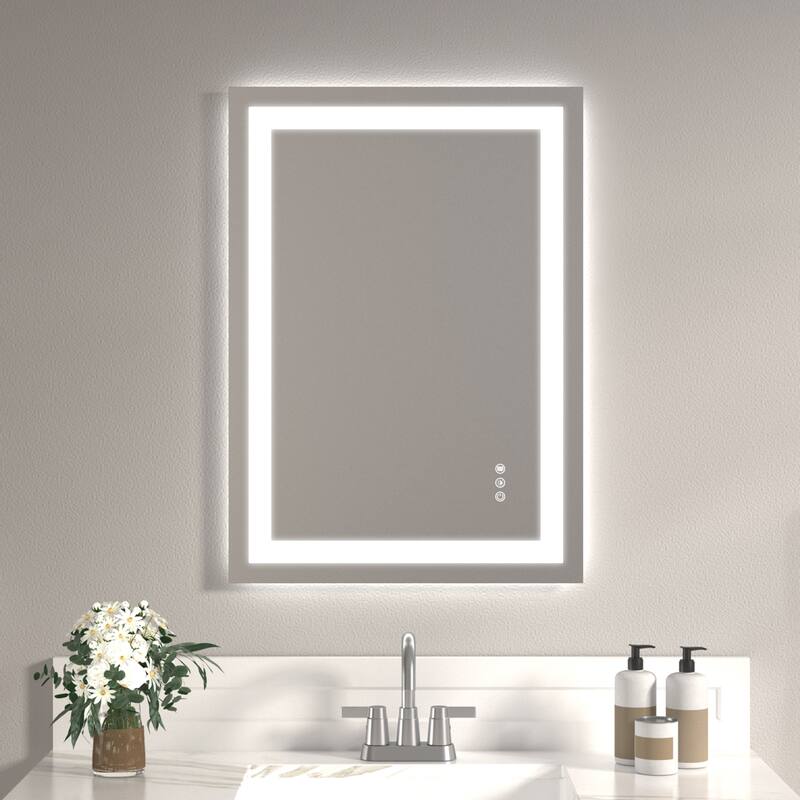 Tempered Glass LED Vanity Mirror Frameless with Anti-Fog and Dimmable - Clear